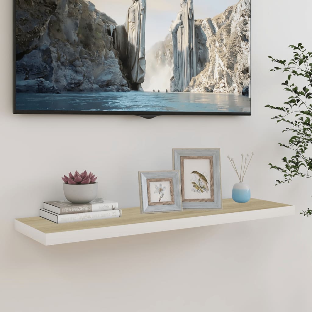 vidaXL Floating Wall Shelf Oak and White 90x23.5x3.8 cm MDF