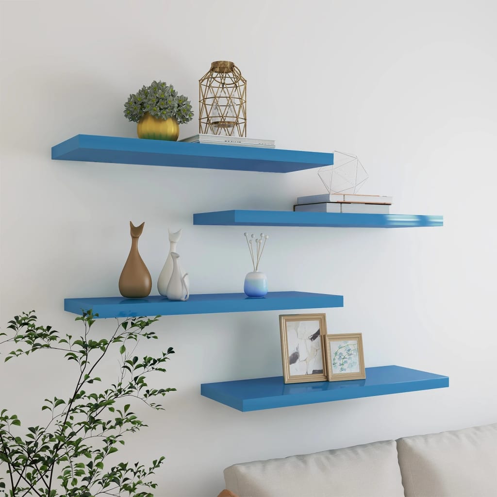 vidaXL Floating Wall Shelves 4 pcs Blue 80x23.5x3.8 cm MDF