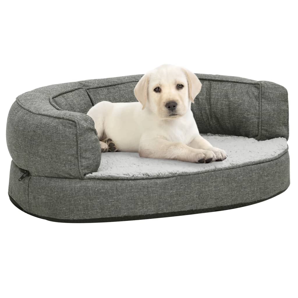 vidaXL Ergonomic Dog Bed Mattress 60x42 cm Linen Look Fleece Grey