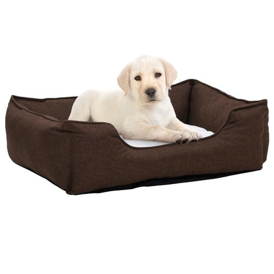 vidaXL Dog Bed Brown and White 85.5x70x23 cm Linen Look Fleece