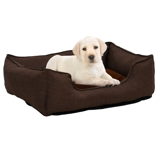 vidaXL Dog Bed Brown 85.5x70x23 cm Linen Look Fleece