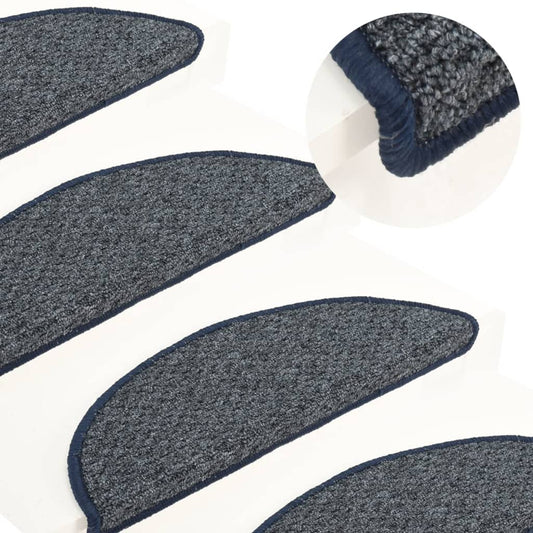 vidaXL Carpet Stair Treads 15 pcs Dark Blue 65x21x4 cm