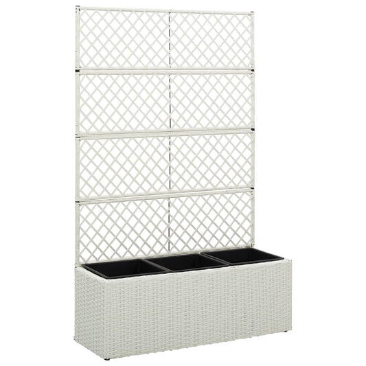 vidaXL Trellis Raised Bed with 3 Pots 83x30x130 cm Poly Rattan White