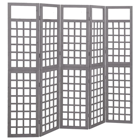 vidaXL 5-Panel Room Divider/Trellis Solid Fir Wood Grey 201.5x180 cm