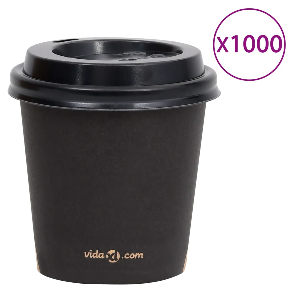 vidaXL Coffee Paper Cups with Lids 120 ml 1000 pcs Black