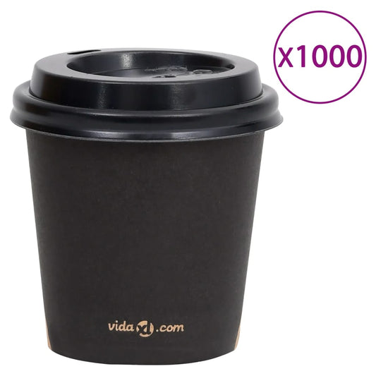 vidaXL Coffee Paper Cups with Lids 120 ml 1000 pcs Black