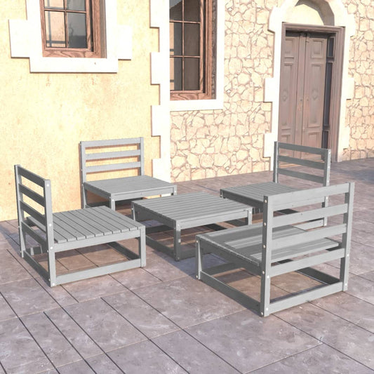 vidaXL 5 Piece Garden Lounge Set Grey Solid Wood Pine