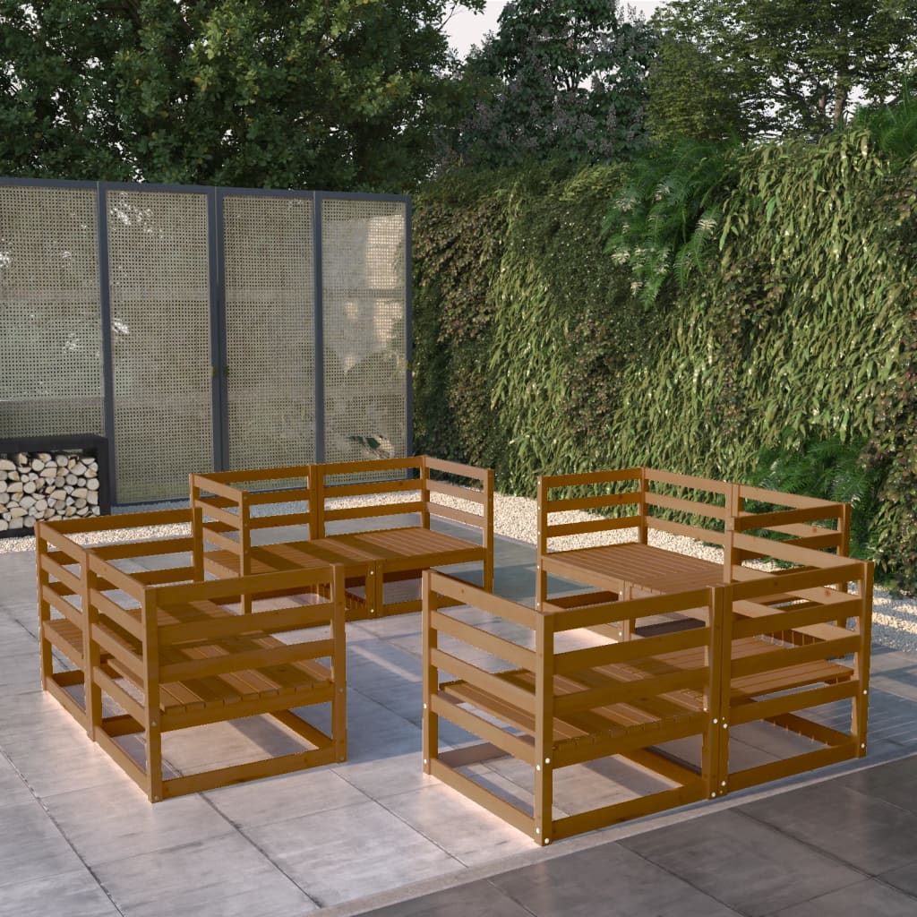 vidaXL 8 Piece Garden Lounge Set Honey Brown Solid Pinewood
