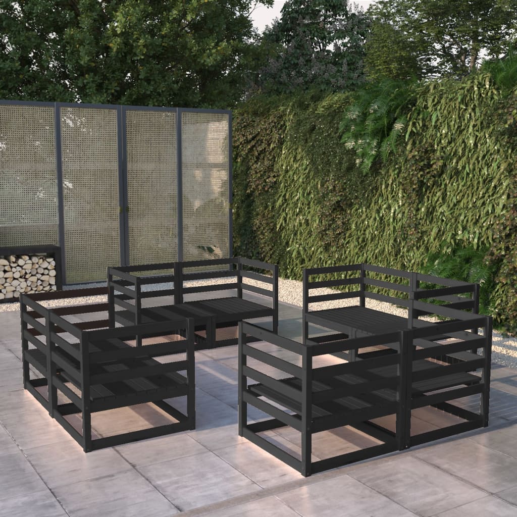vidaXL 8 Piece Garden Lounge Set Black Solid Pinewood