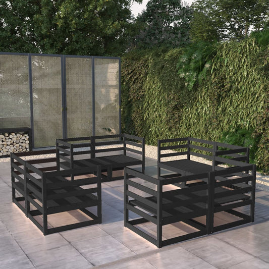 vidaXL 8 Piece Garden Lounge Set Black Solid Pinewood