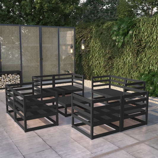 vidaXL 9 Piece Garden Lounge Set Black Solid Pinewood