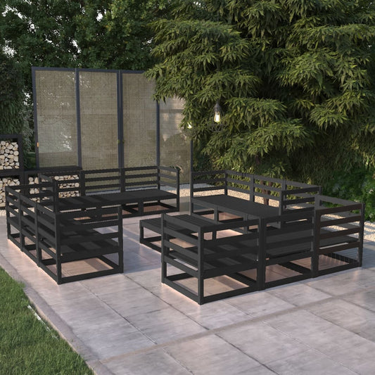 vidaXL 13 Piece Garden Lounge Set Black Solid Pinewood