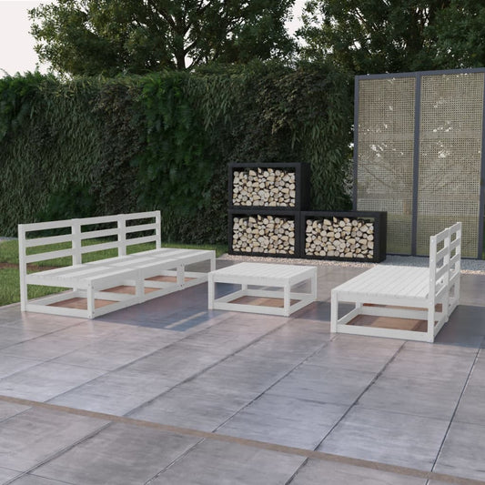 vidaXL 6 Piece Garden Lounge Set White Solid Wood Pine