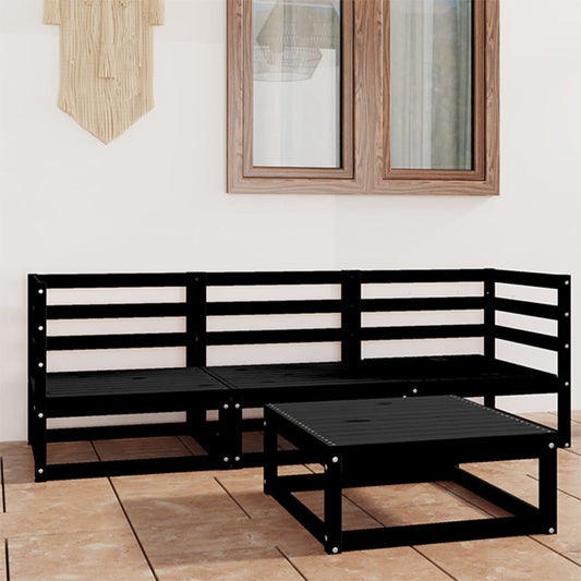 vidaXL 4 Piece Garden Lounge Set Black Solid Wood Pine
