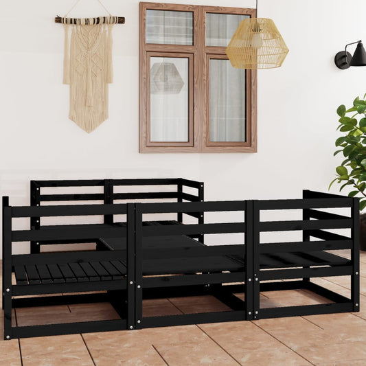 vidaXL 6 Piece Garden Lounge Set Black Solid Wood Pine