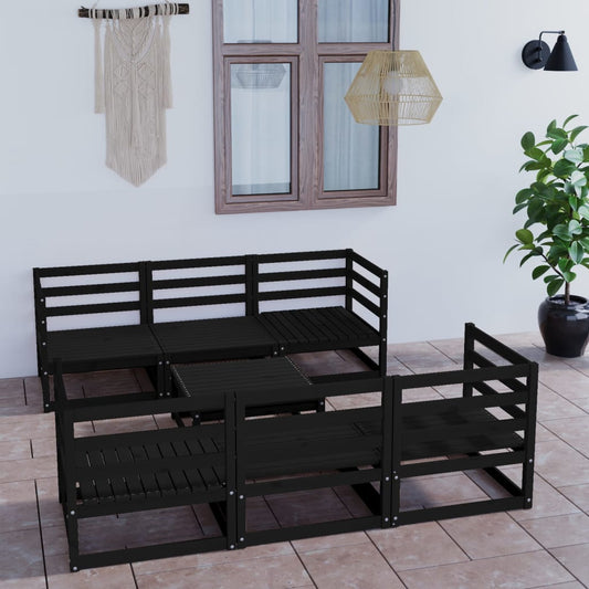 vidaXL 7 Piece Garden Lounge Set Black Solid Pinewood