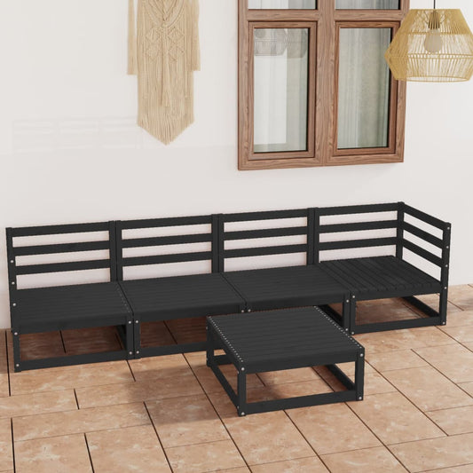 vidaXL 5 Piece Garden Lounge Set Black Solid Wood Pine