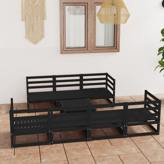 vidaXL 8 Piece Garden Lounge Set Black Solid Pinewood