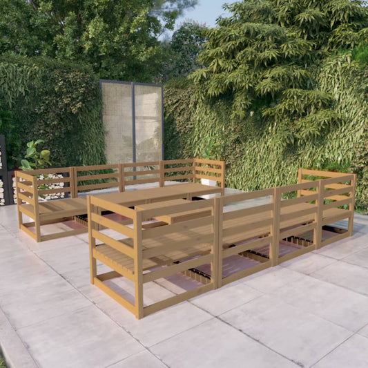vidaXL 9 Piece Garden Lounge Set Honey Brown Solid Pinewood