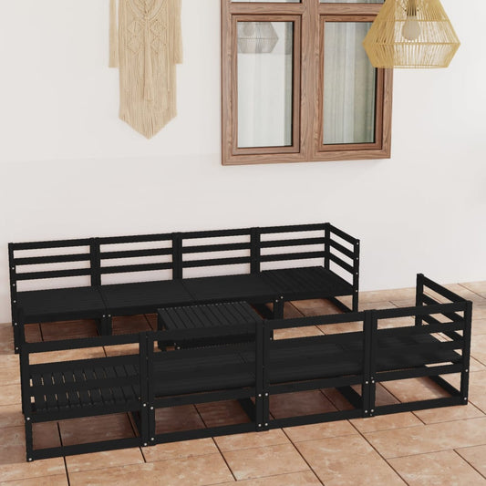 vidaXL 9 Piece Garden Lounge Set Black Solid Pinewood