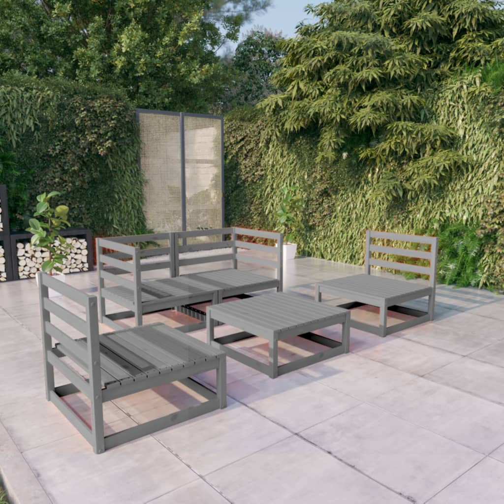 vidaXL 5 Piece Garden Lounge Set Grey Solid Wood Pine