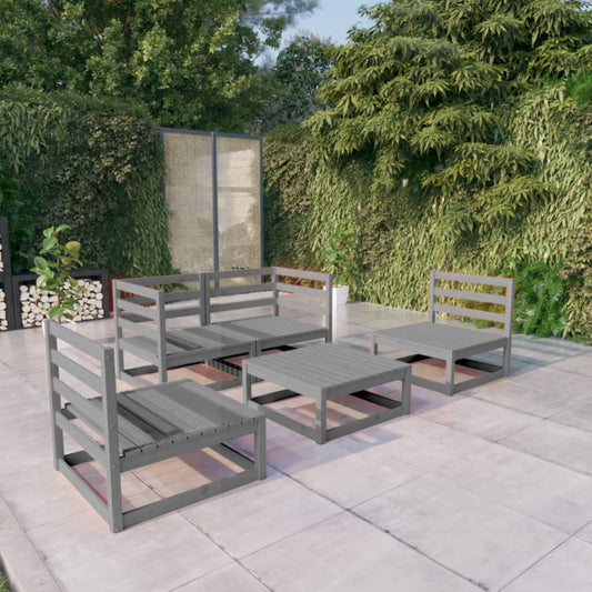 vidaXL 5 Piece Garden Lounge Set Grey Solid Wood Pine
