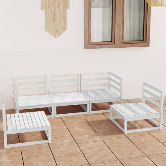 vidaXL 5 Piece Garden Lounge Set White Solid Wood Pine