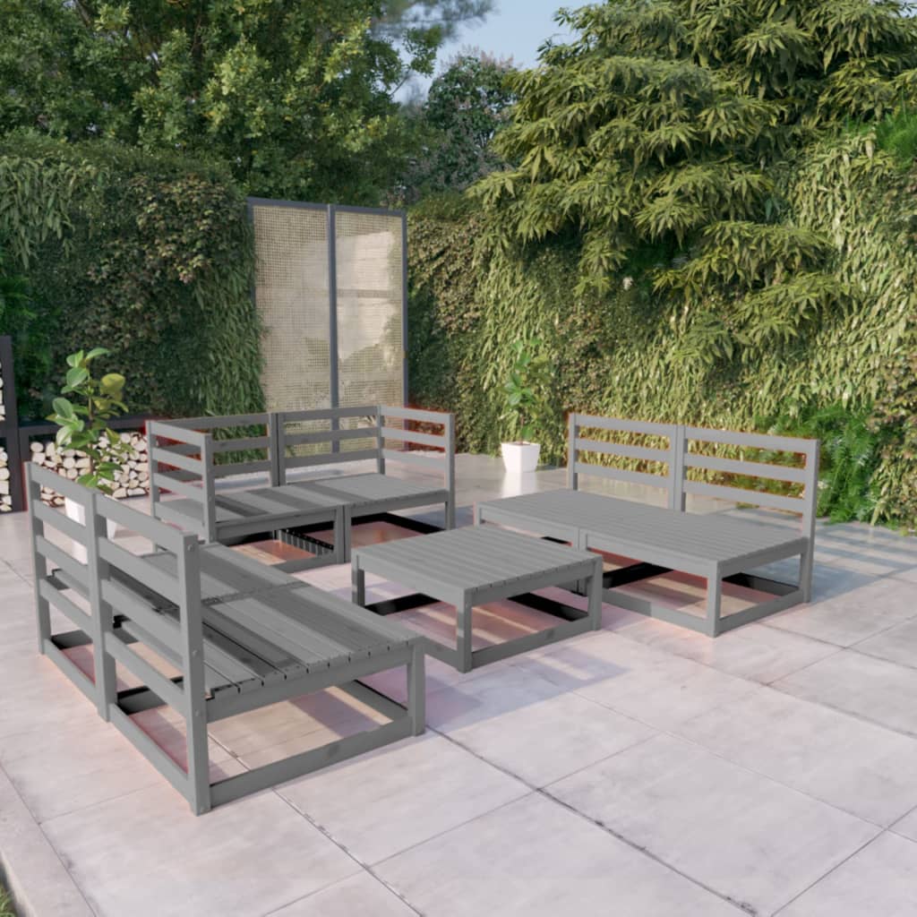 vidaXL 7 Piece Garden Lounge Set Grey Solid Pinewood
