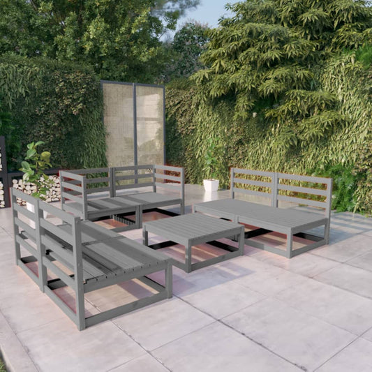 vidaXL 7 Piece Garden Lounge Set Grey Solid Pinewood
