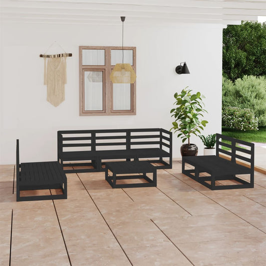 vidaXL 8 Piece Garden Lounge Set Black Solid Pinewood
