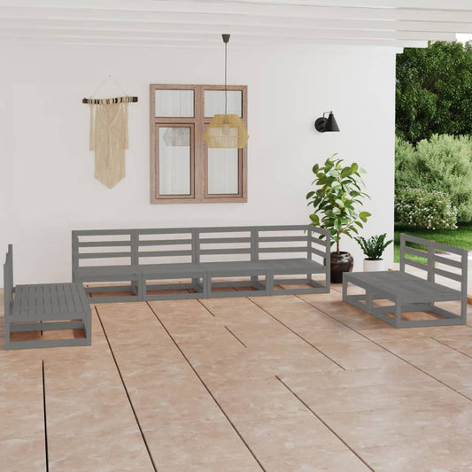 vidaXL 8 Piece Garden Lounge Set Grey Solid Pinewood