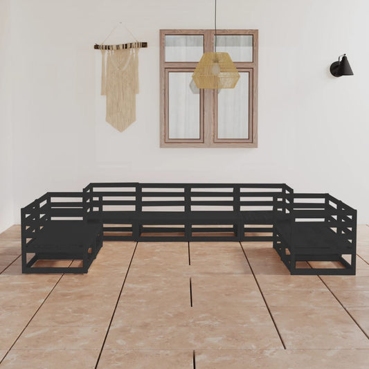 vidaXL 8 Piece Garden Lounge Set Black Solid Pinewood