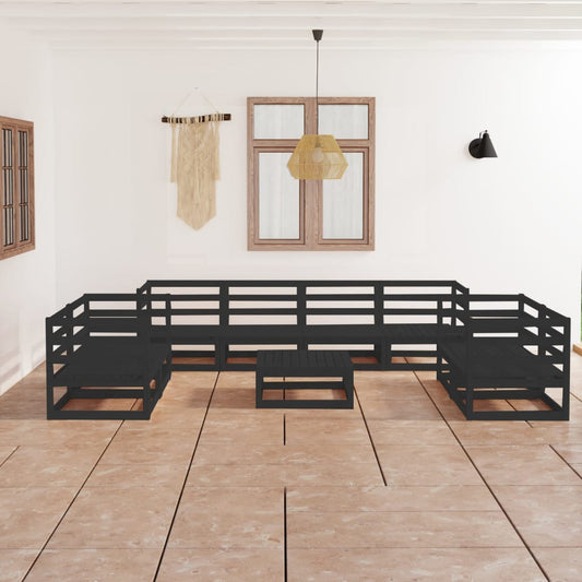vidaXL 9 Piece Garden Lounge Set Black Solid Pinewood