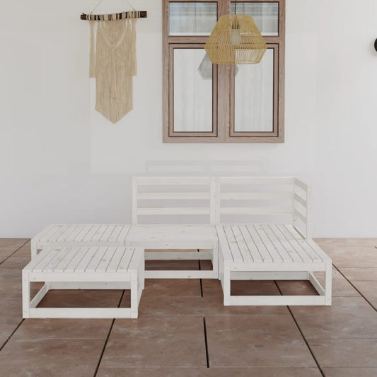 vidaXL 5 Piece Garden Lounge Set White Solid Pinewood