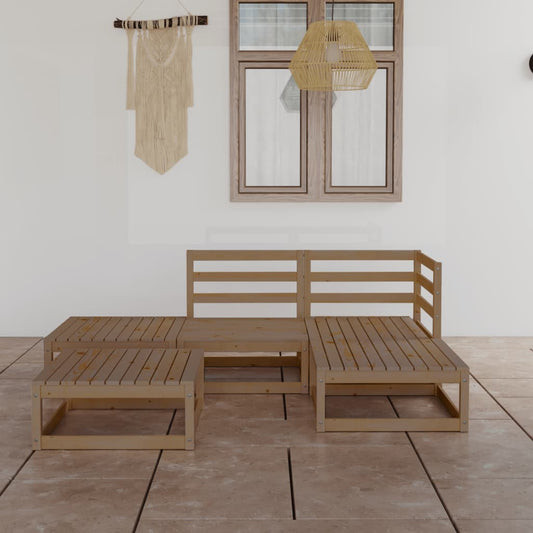 vidaXL 5 Piece Garden Lounge Set Honey Brown Solid Pinewood