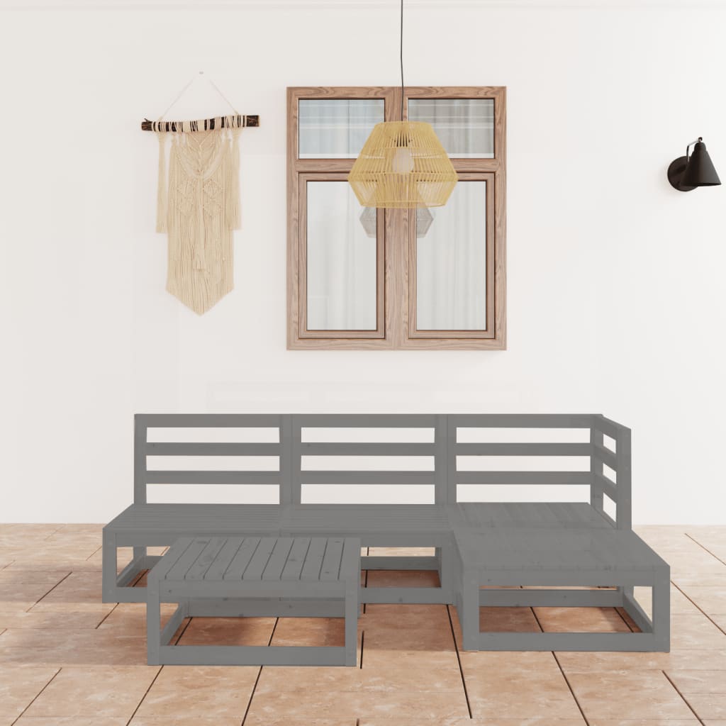 vidaXL 5 Piece Garden Lounge Set Grey Solid Wood Pine