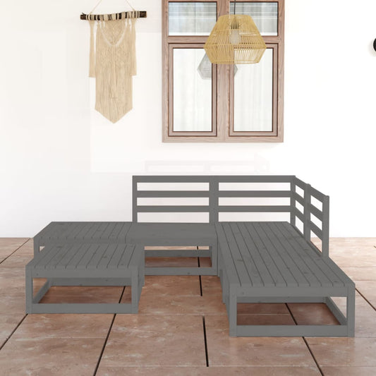 vidaXL 6 Piece Garden Lounge Set Grey Solid Wood Pine