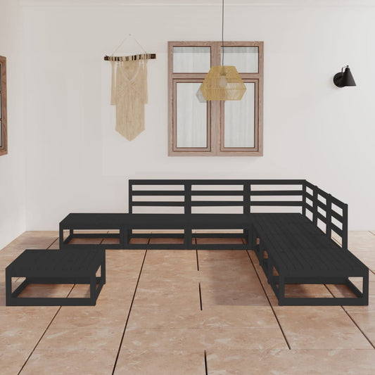 vidaXL 8 Piece Garden Lounge Set Black Solid Wood Pine