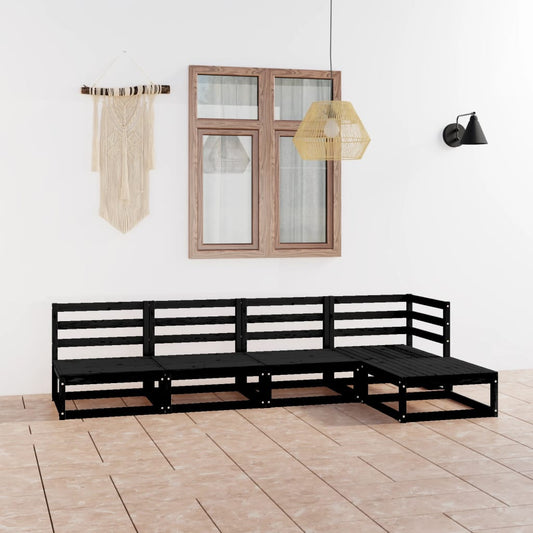 vidaXL 5 Piece Garden Lounge Set Black Solid Wood Pine