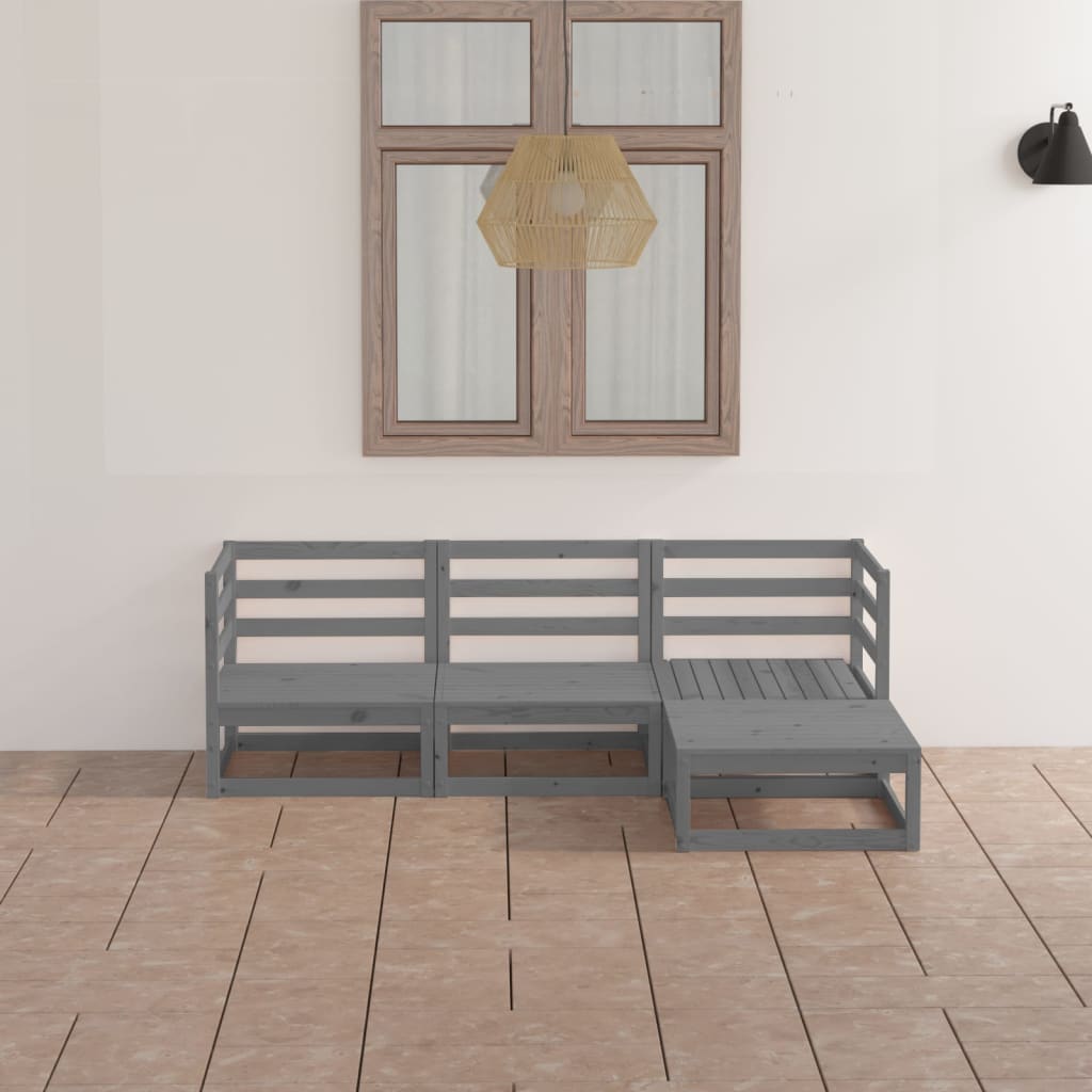 vidaXL 4 Piece Garden Lounge Set Grey Solid Wood Pine