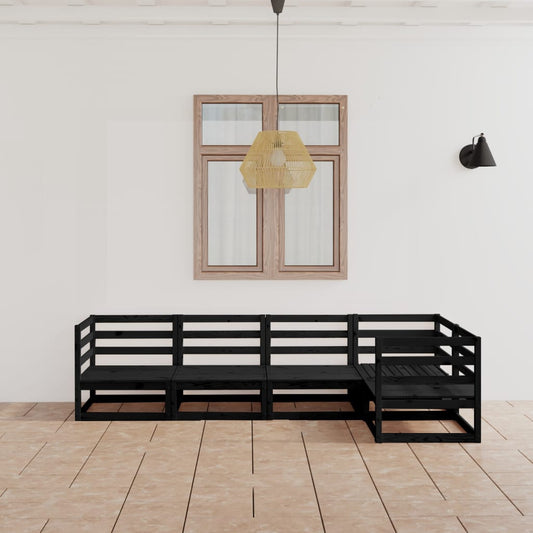 vidaXL 5 Piece Garden Lounge Set Black Solid Pinewood