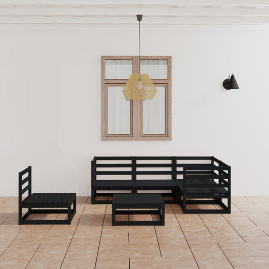 vidaXL 6 Piece Garden Lounge Set Black Solid Wood Pine