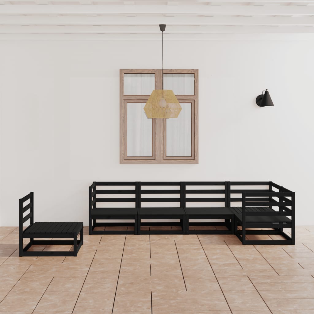 vidaXL 6 Piece Garden Lounge Set Black Solid Pinewood