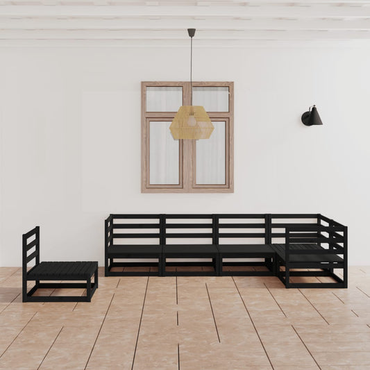 vidaXL 6 Piece Garden Lounge Set Black Solid Pinewood