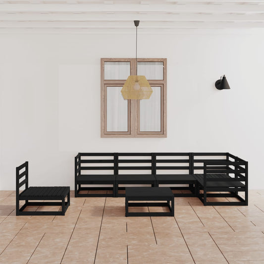 vidaXL 7 Piece Garden Lounge Set Black Solid Pinewood