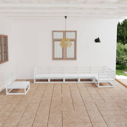 vidaXL 7 Piece Garden Lounge Set White Solid Pinewood