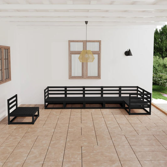 vidaXL 7 Piece Garden Lounge Set Black Solid Pinewood