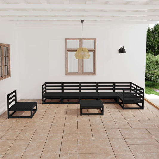 vidaXL 8 Piece Garden Lounge Set  Black Solid Pinewood