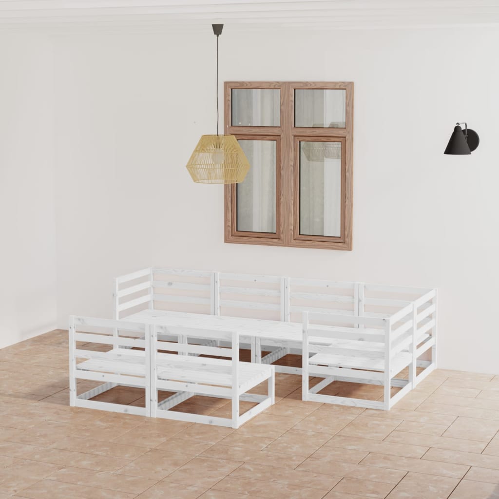 vidaXL 7 Piece Garden Lounge Set White Solid Wood Pine