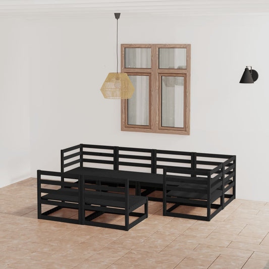 vidaXL 7 Piece Garden Lounge Set Black Solid Pinewood